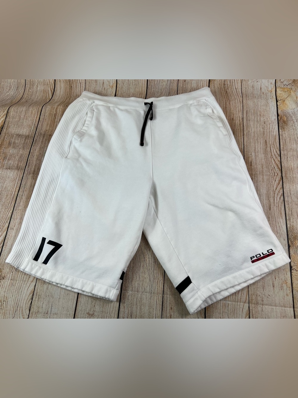 Mens Vintage Polo Sport Ralph Lauren White Sweat Shorts Baggy Size XL